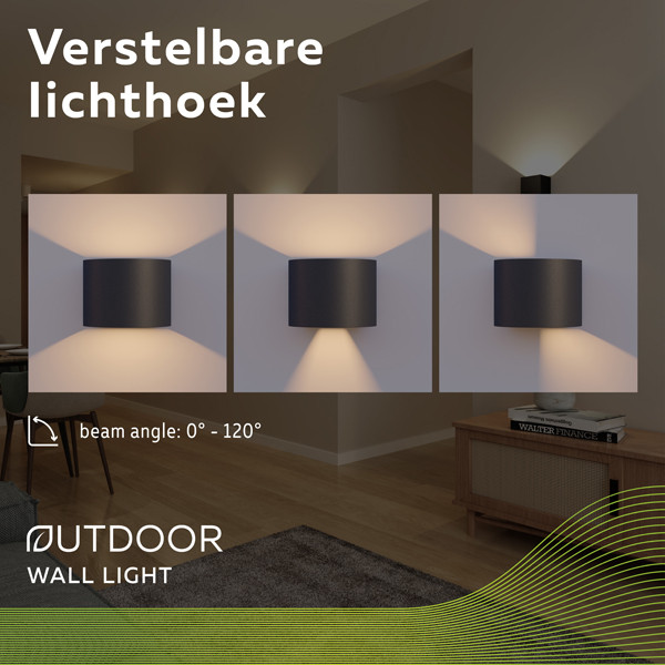 Calex Wandlamp buiten | Up & Down | Ovaal | 3000K | IP54 | 7W | Zwart  LCA01044 - 4