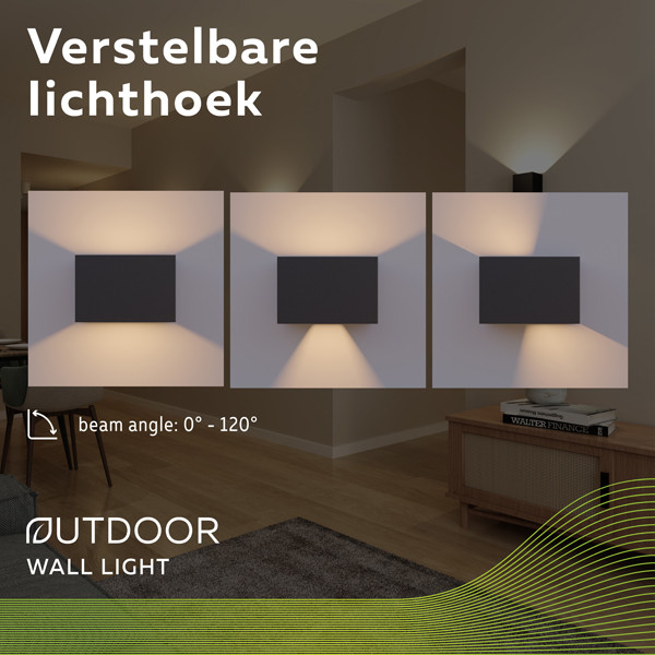 Calex Wandlamp buiten | Up & Down | Rechthoek | 3000K | IP54 | 7W | Zwart  LCA01047 - 4