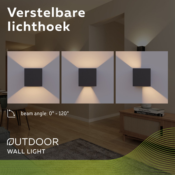 Calex Wandlamp buiten | Up & Down | Vierkant | 3000K | IP54 | 7W | Zwart  LCA01041 - 4