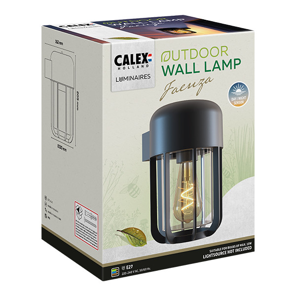Calex Wandlamp buiten met schemersensor E27 | Faenza | IP65 | Zwart LCA01272 - 2