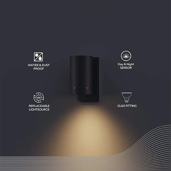 Calex Wandlamp buiten met schemersensor GU10 | Alba | Rond | IP44 | Zwart LCA01166 - 2