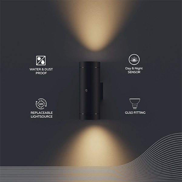 Calex Wandlamp buiten met sensor GU10 | Alba | Up & Down | Rond | IP44 | Zwart  LCA01165 - 2