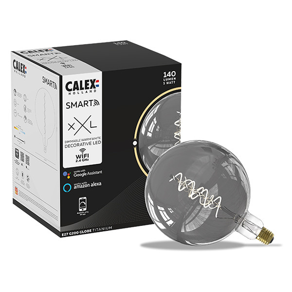Doré Calex LED Ampoule Globe Smart (WiFi), G200, E27, 5W, 2200K (blanc  atmosphérique supplémentaire), gradable