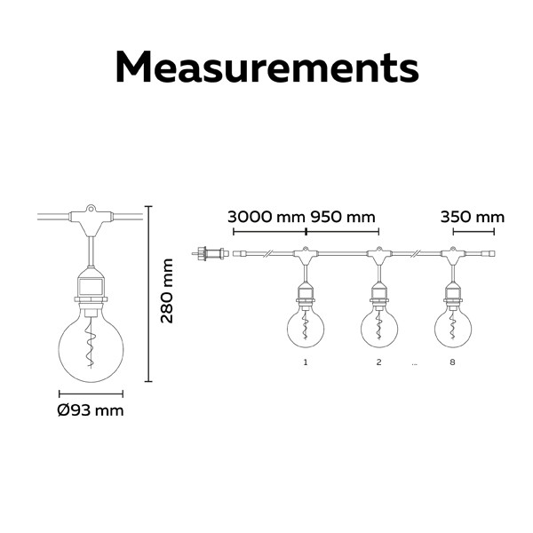 Calex lichtsnoer 10 meter | Vista | 2700K | 8 lampjes | 45 lumen | 12W | Zwart LCA01179 - 7