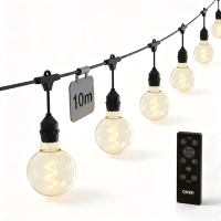 Calex lichtsnoer 10 meter | Vista | 2700K | 8 lampjes | 45 lumen | 12W | Zwart LCA01179