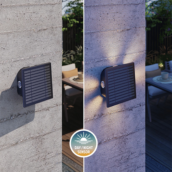 Calex oplaadbare solar wandlamp | Altamura | Vierkant | 2700K | 40 lumen | IP44 | 0.6W | Zwart  LCA01172 - 5