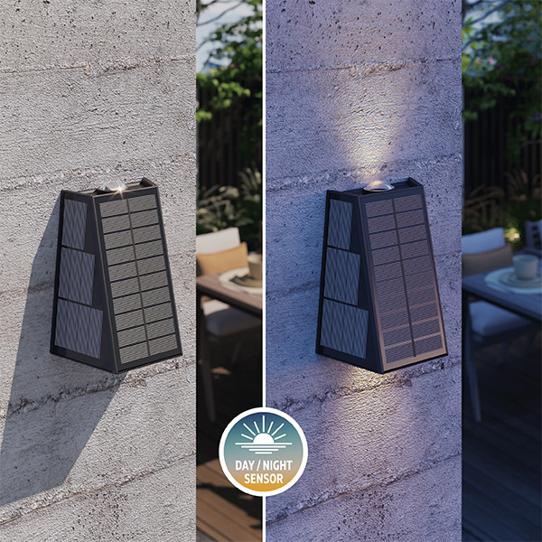 Calex oplaadbare solar wandlamp | Matera | Up & Down | Rechthoek | 2700K | 85 lumen | IP44 | 1.6W | Zwart  LCA01171 - 4