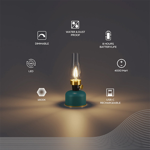 Calex oplaadbare tafellamp | Lavinio | 1800K | Dimbaar | 200 lumen | IP54 | 2.5W | Groen  LCA01162 - 2