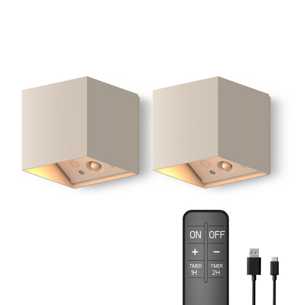 Calex oplaadbare wandlamp buiten | Falerna | 2700K | IP44 | Zand | 2 stuks LCA01228 - 2