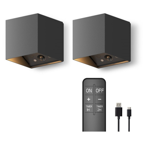 Calex oplaadbare wandlamp buiten | Falerna | 2700K | IP44 | Zwart | 2 stuks LCA01157 - 2