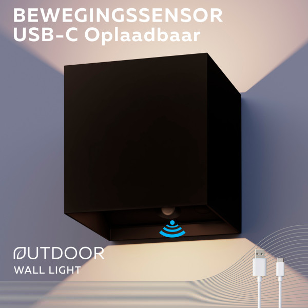 Calex oplaadbare wandlamp buiten | Volterra | Up & Down | Vierkant | 2700K | 170 lumen | IP44 | 1.5W | Zwart  LCA01036 - 4