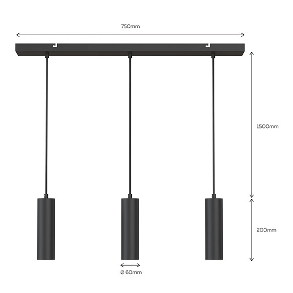 Calex pendels GU10 | 3 stuks met plafondplaat | 1.5 meter | Zwart  LCA01181 - 5