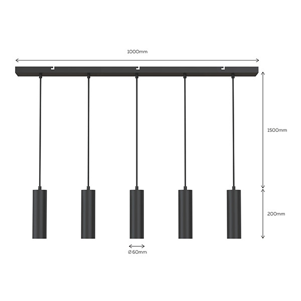 Calex pendels GU10 | 5 stuks met plafondplaat | 1.5 meter | Zwart  LCA01182 - 6