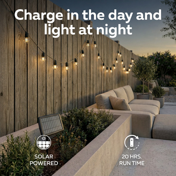 Calex solar lichtsnoer 20 meter | Vista | 2700K | 30 lampjes | 35 lumen | 3W | Zwart LCA01177 - 5