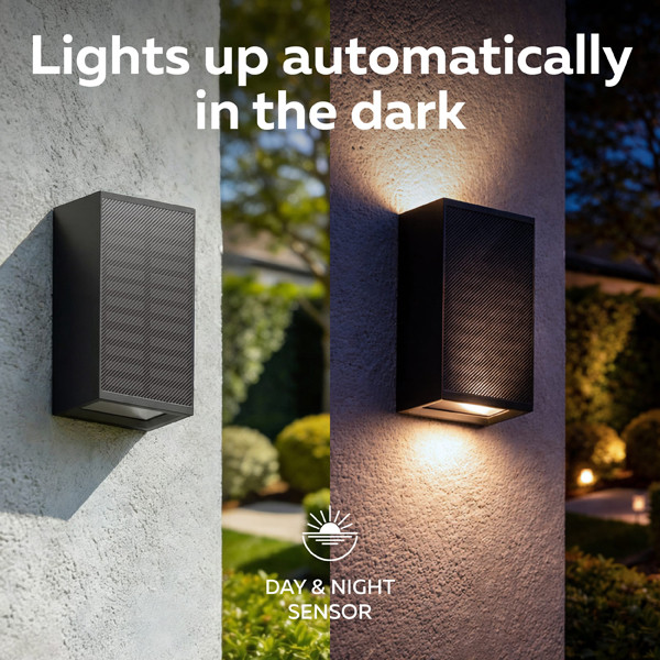 Calex solar wandlamp | Up & Down | Rechthoek | 2700K | 45 lumen | IP65 | 1W | Zwart LCA01275 - 5