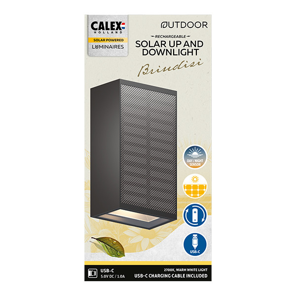 Calex solar wandlamp | Up & Down | Rechthoek | 2700K | 45 lumen | IP65 | 1W | Zwart LCA01275 - 4