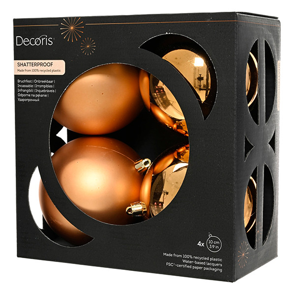 Kerstballen | Ø 10 cm | Glanzend en mat | Brandy | 4 stuks | Decoris LLU00391 - 1