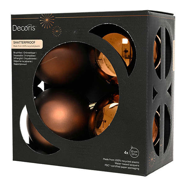 Kerstballen | Ø 10 cm | Glanzend en mat | Espresso | 4 stuks | Decoris LLU00365 - 1