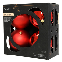 Kerstballen | Ø 10 cm | Glanzend en mat | Kerstrood | 4 stuks | Decoris LLU00361