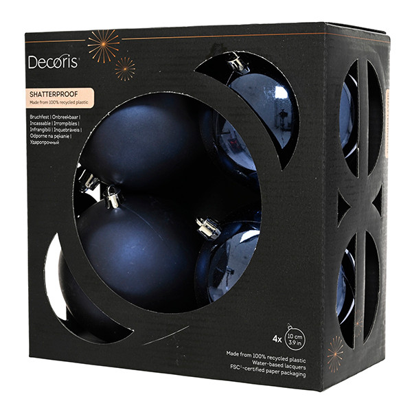 Kerstballen | Ø 10 cm | Glanzend en mat | Nachtblauw | 4 stuks | Decoris LLU00366 - 1