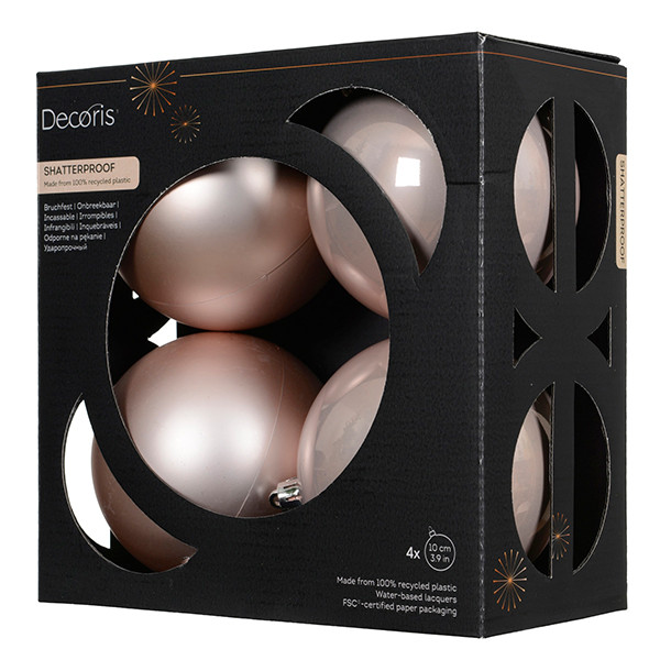 Kerstballen | Ø 10 cm | Glanzend en mat | Poederroze | 4 stuks | Decoris LLU00390 - 1