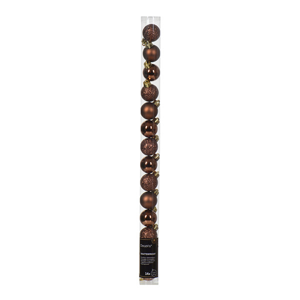 Kerstballen | Ø 3 cm | Glanzend, mat en glitter | Espresso | 14 stuks | Decoris LLU00381 - 1