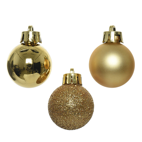 Kerstballen | Ø 3 cm | Glanzend, mat en glitter | Goud | 14 stuks | Decoris LLU00331 - 2