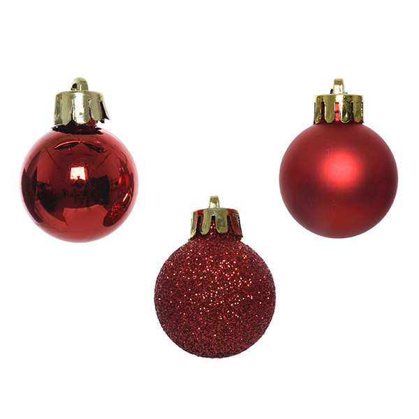 Kerstballen | Ø 3 cm | Glanzend, mat en glitter | Kerstrood | 14 stuks | Decoris LLU00332 - 2