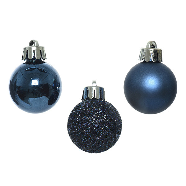 Kerstballen | Ø 3 cm | Glanzend, mat en glitter | Nachtblauw | 14 stuks | Decoris LLU00336 - 2