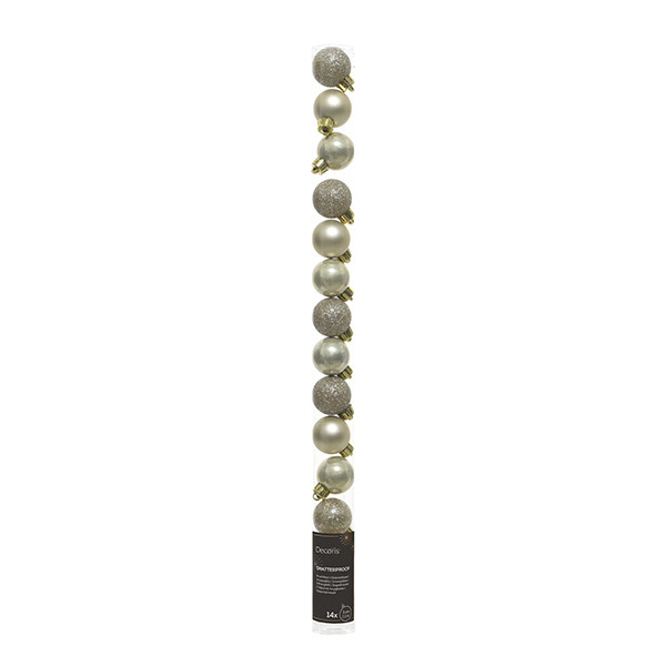 Kerstballen | Ø 3 cm | Glanzend, mat en glitter | Parel | 14 stuks | Decoris LLU00334 - 1