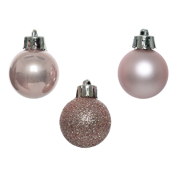 Kerstballen | Ø 3 cm | Glanzend, mat en glitter | Poederroze | 14 stuks | Decoris LLU00335 - 2