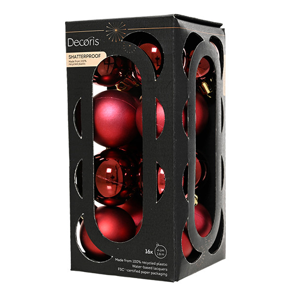 Kerstballen | Ø 4 cm | Glanzend en mat | Ossenbloed | 16 stuks | Decoris LLU00345 - 1