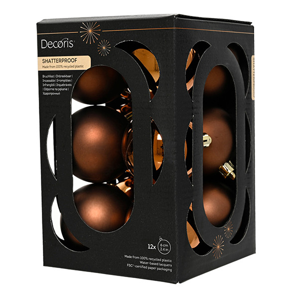 Kerstballen | Ø 6 cm | Glanzend en mat | Espresso | 12 stuks | Decoris LLU00353 - 1