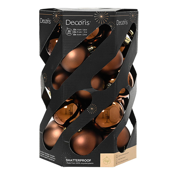 Kerstballen | Ø 6 cm | Glanzend en mat | Espresso | 30 stuks | Decoris LLU00342 - 1