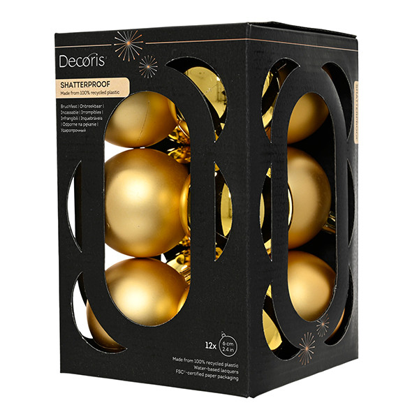 Kerstballen | Ø 6 cm | Glanzend en mat | Goud | 12 stuks | Decoris LLU00350 - 1