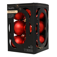 Kerstballen | Ø 6 cm | Glanzend en mat | Kerstrood | 12 stuks | Decoris LLU00349
