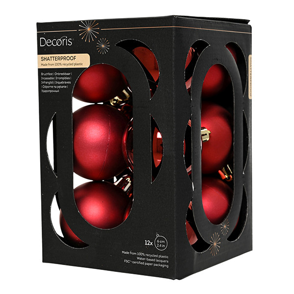 Kerstballen | Ø 6 cm | Glanzend en mat | Ossenbloed | 12 stuks | Decoris LLU00351 - 1