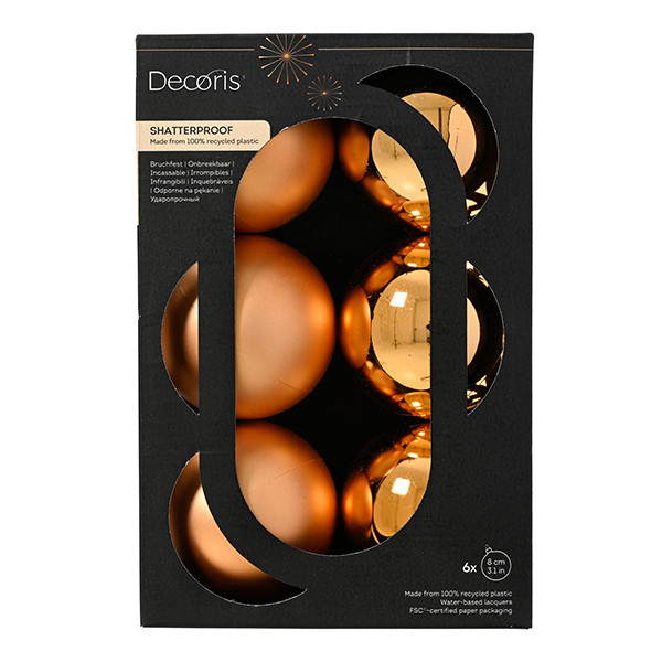 Kerstballen | Ø 8 cm | Glanzend en mat | Brandy | 6 stuks | Decoris LLU00389 - 1