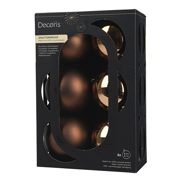 Kerstballen | Ø 8 cm | Glanzend en mat | Espresso | 6 stuks | Decoris LLU00359 - 1