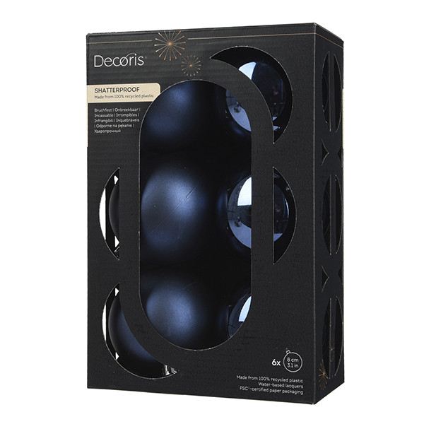 Kerstballen | Ø 8 cm | Glanzend en mat | Nachtblauw | 6 stuks | Decoris LLU00360 - 1