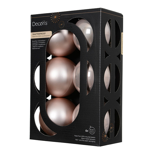 Kerstballen | Ø 8 cm | Glanzend en mat | Poederroze | 12 stuks | Decoris LLU00388 - 1