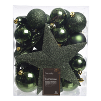 Kerstballenset met piek | Ø 8 cm | Glanzend, mat en glitter | Dennengroen | 33 stuks | Decoris LLU00536