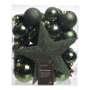 Kerstballenset met piek | Ø 8 cm | Glanzend, mat en glitter | Dennengroen | 33 stuks | Decoris LLU00536 - 1
