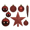 Kerstballenset met piek | Ø 8 cm | Glanzend, mat en glitter | Kerstrood | 33 stuks | Decoris LLU00533 - 2