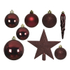 Kerstballenset met piek | Ø 8 cm | Glanzend, mat en glitter | Ossenbloed | 33 stuks | Decoris LLU00538 - 2