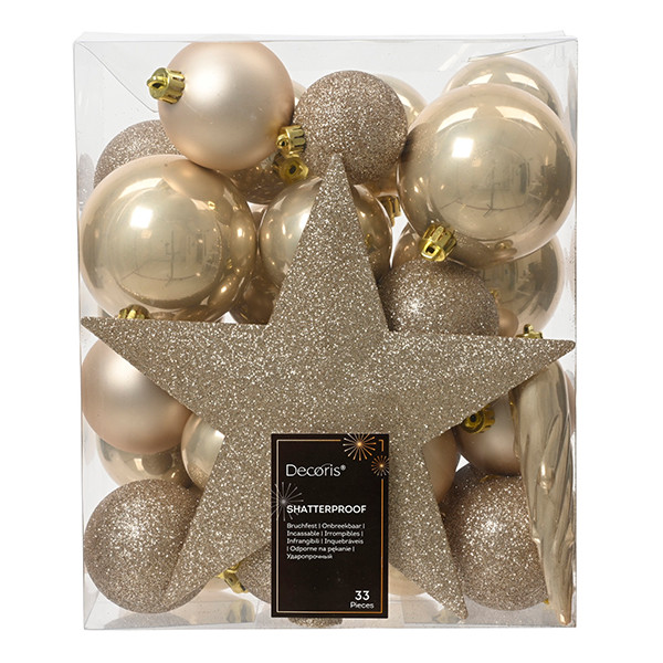 Kerstballenset met piek | Ø 8 cm | Glanzend, mat en glitter | Parel | 33 stuks | Decoris LLU00534 - 1