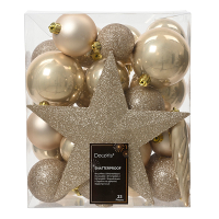 Kerstballenset met piek | Ø 8 cm | Glanzend, mat en glitter | Parel | 33 stuks | Decoris LLU00534