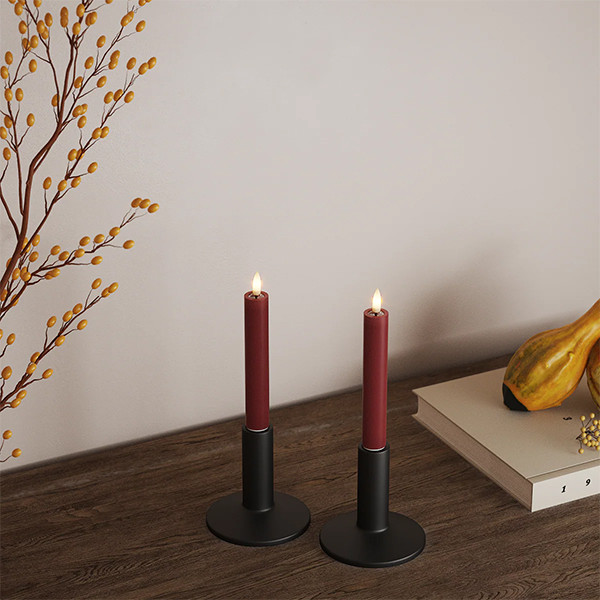 Led dinerkaars 15 cm | Bordeaux | 3D vlam | 2 stuks | Deluxe HomeArt LDH00071 - 1