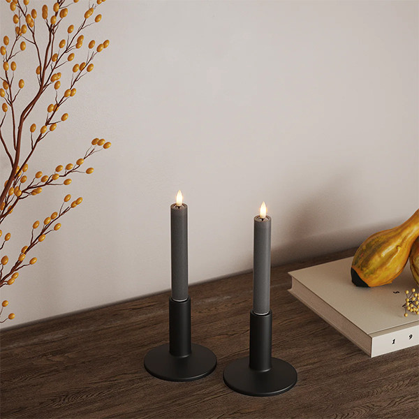 Led dinerkaars 15 cm | Grijs | 3D vlam | 2 stuks | Deluxe HomeArt LDH00043 - 1