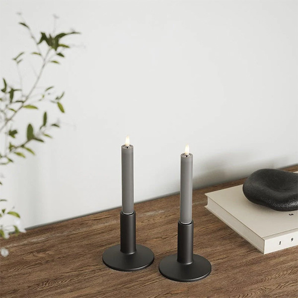 Led dinerkaars 15 cm | Grijs | 3D vlam | 2 stuks | Deluxe HomeArt LDH00043 - 2